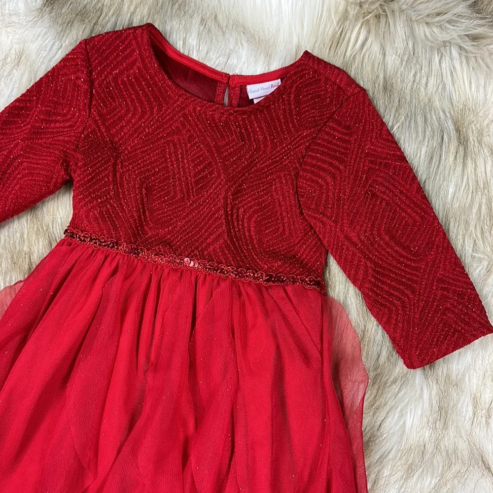 Sweet Heart Rose Girls Size 4 Red Sparkle Tulle Holiday Christmas Dress